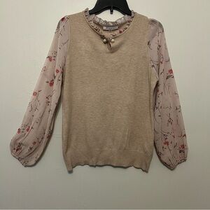 Sirani Milano Feminine Romantic Floral Whimsical‎ Ruffle Sheer Soft Cozy Sweater